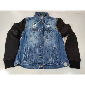 Harley Davidson Denim Jacket Zip Off Sleeves Women's S Distressed *missing hood